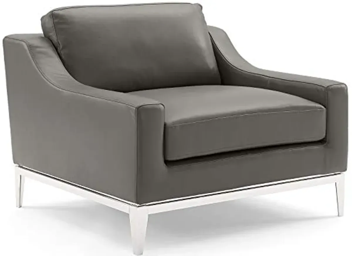 Modway Harness 3 Piece Stainless Steel Base Leather Set in Gray, Armchair/Loveseat/Sofa