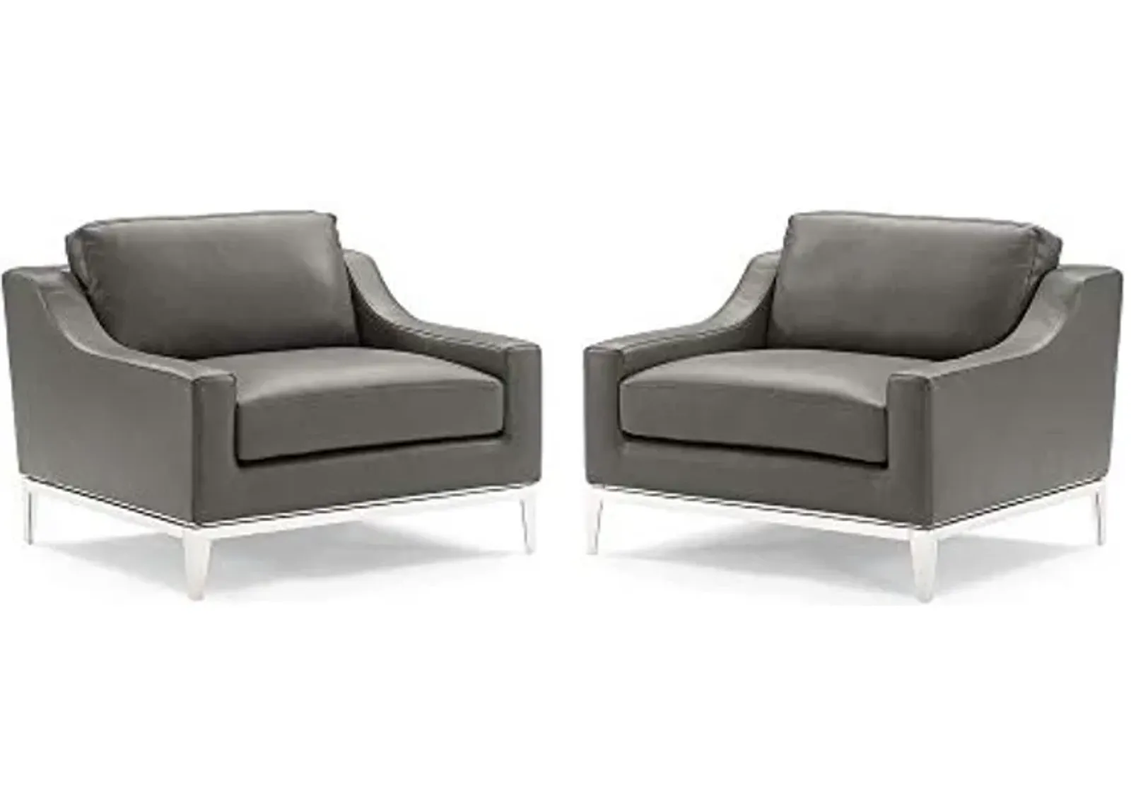 Modway Harness Stainless Steel Base Leather Set of 2 in Gray, 2 Armchairs