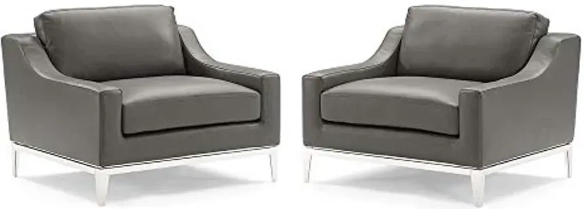 Modway Harness Stainless Steel Base Leather Set of 2 in Gray, 2 Armchairs