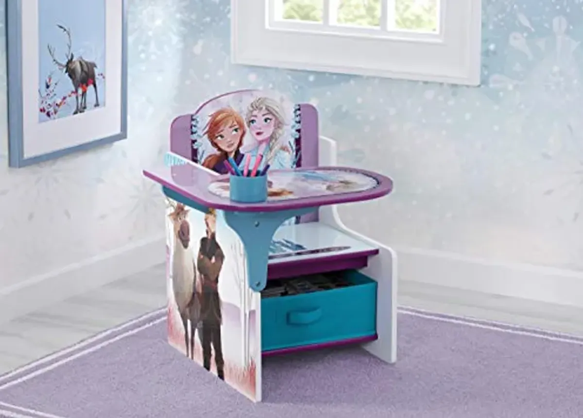 Delta Children Chair Desk with Storage Bin, Disney Frozen II Cup Holders|Arm Rest, Engineered Wood