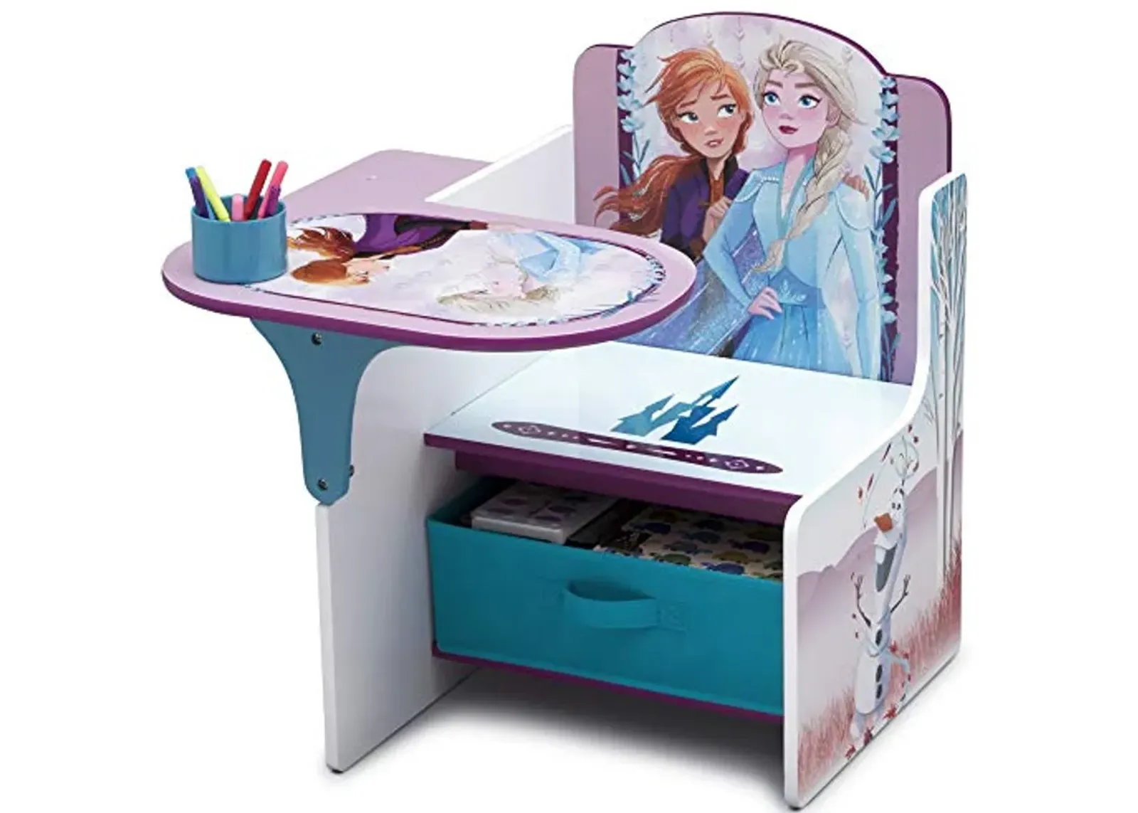 Delta Children Chair Desk with Storage Bin, Disney Frozen II Cup Holders|Arm Rest, Engineered Wood