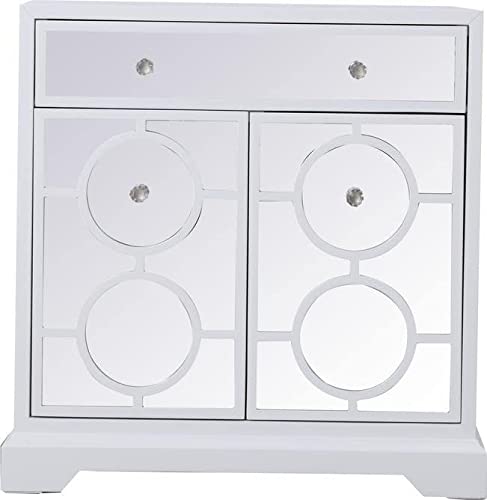 Elegant Lighting Side Cabinet 32-in White Clear Black Solid Wood Mirror New