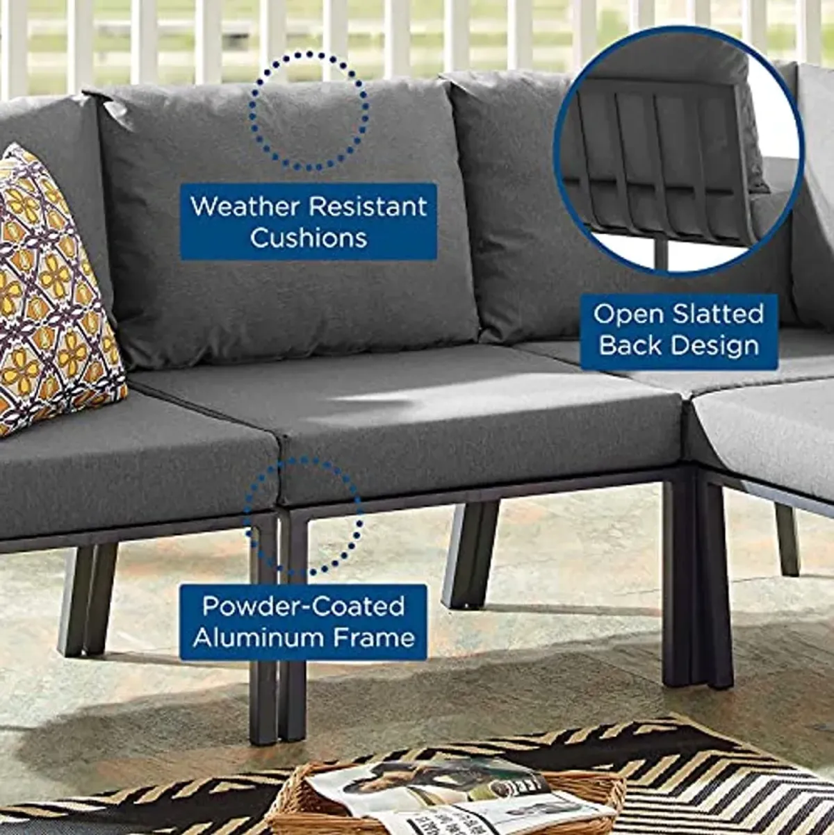 Modway Riverside Outdoor Furniture, Armless Chair, Gray Charcoal