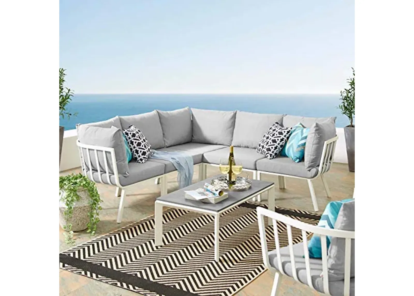 Modway Riverside Outdoor Furniture, 6-Piece Set, White Gray