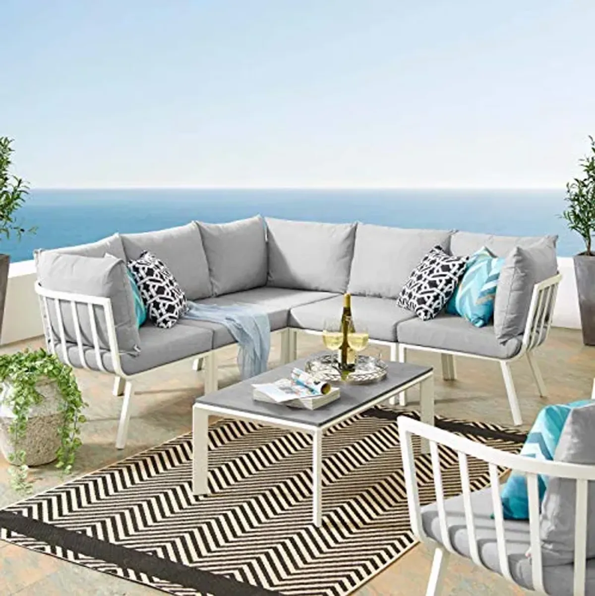 Modway Riverside Outdoor Furniture, 6-Piece Set, White Gray