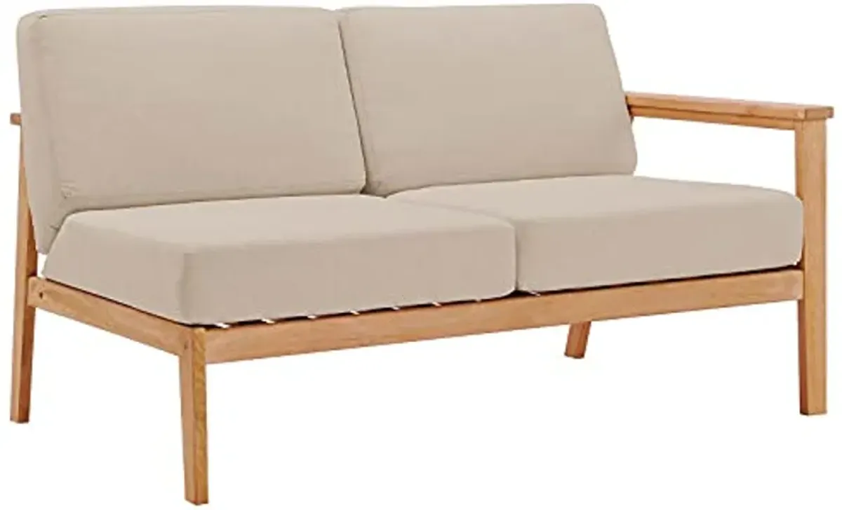 Modway Outdoor Patio Eucalyptus Wood Sectional Sofa Right-Facing Loveseat in Natural Taupe