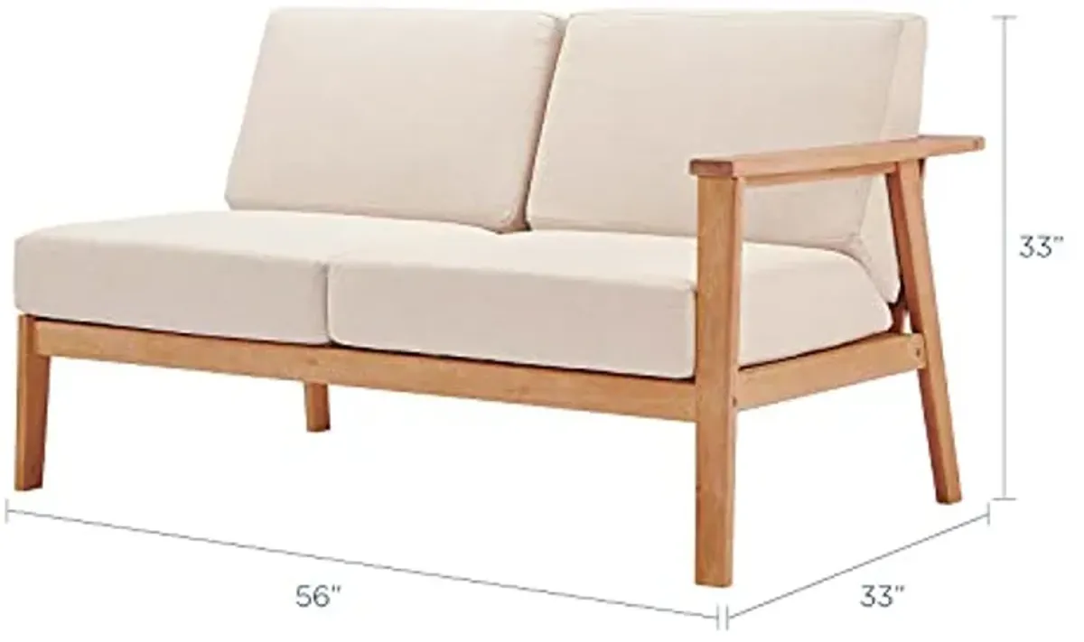 Modway Outdoor Patio Eucalyptus Wood Sectional Sofa Right-Facing Loveseat in Natural Taupe