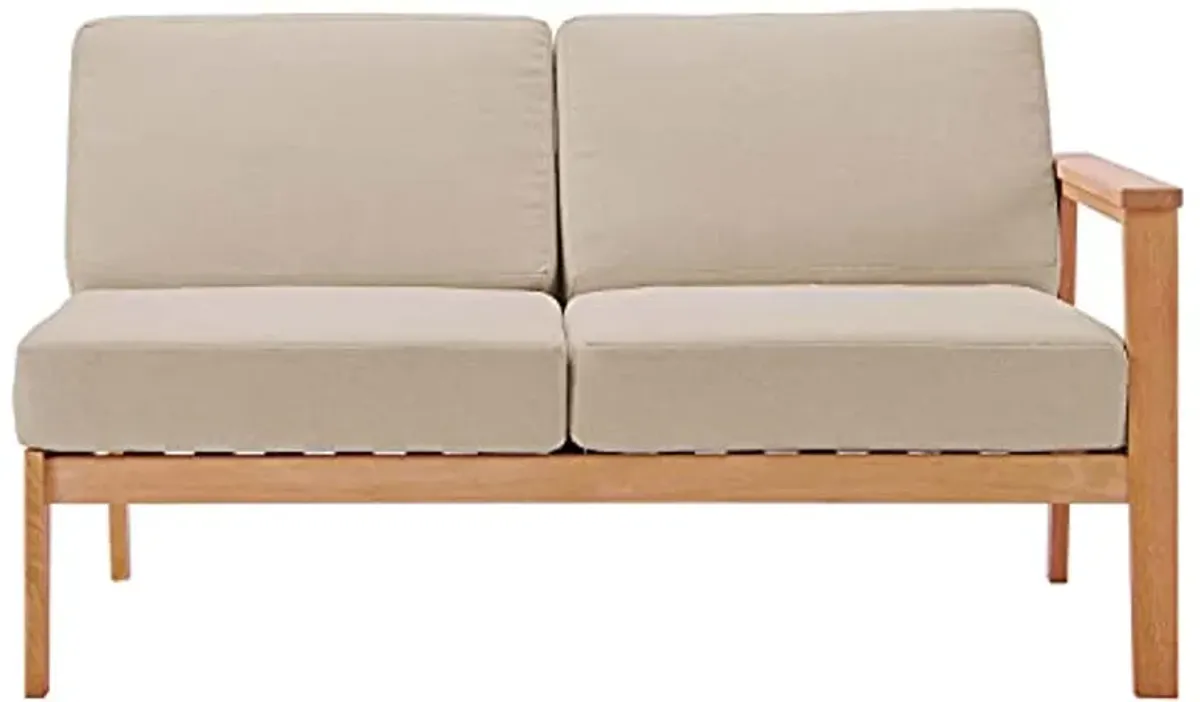 Modway Outdoor Patio Eucalyptus Wood Sectional Sofa Right-Facing Loveseat in Natural Taupe