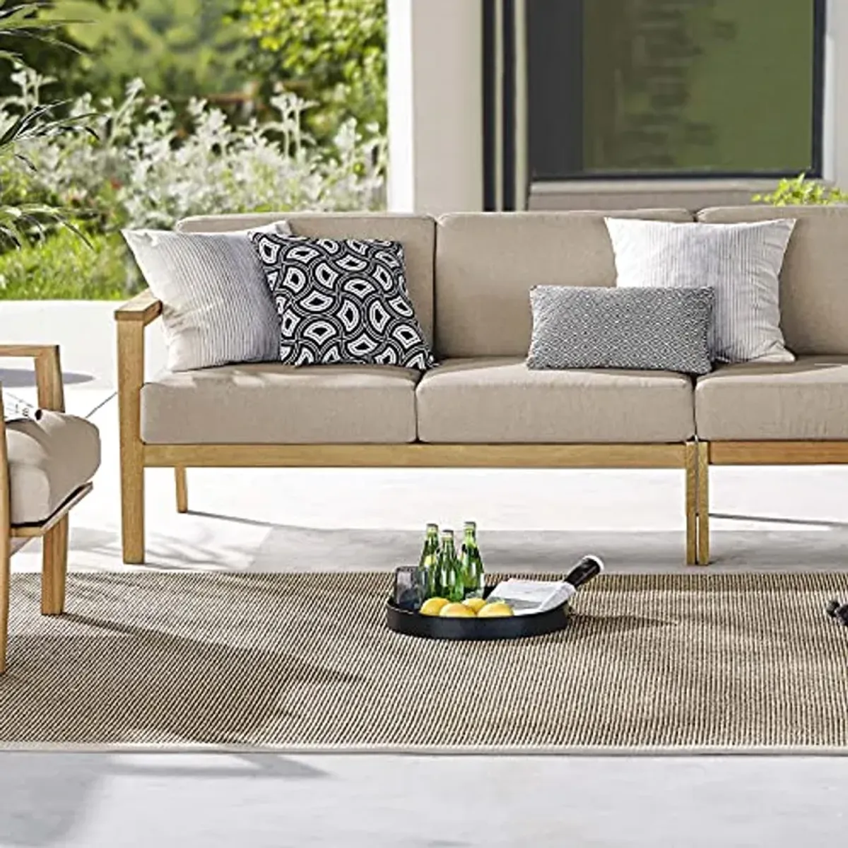 Modway Outdoor Patio Eucalyptus Wood Sectional Sofa Right-Facing Loveseat in Natural Taupe