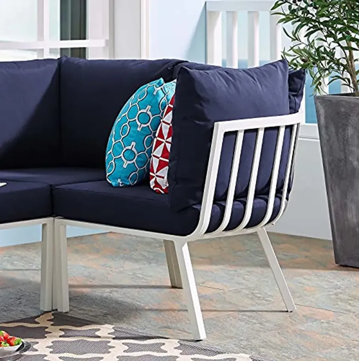 Modway Riverside Outdoor Furniture, Corner Chair, White Navy