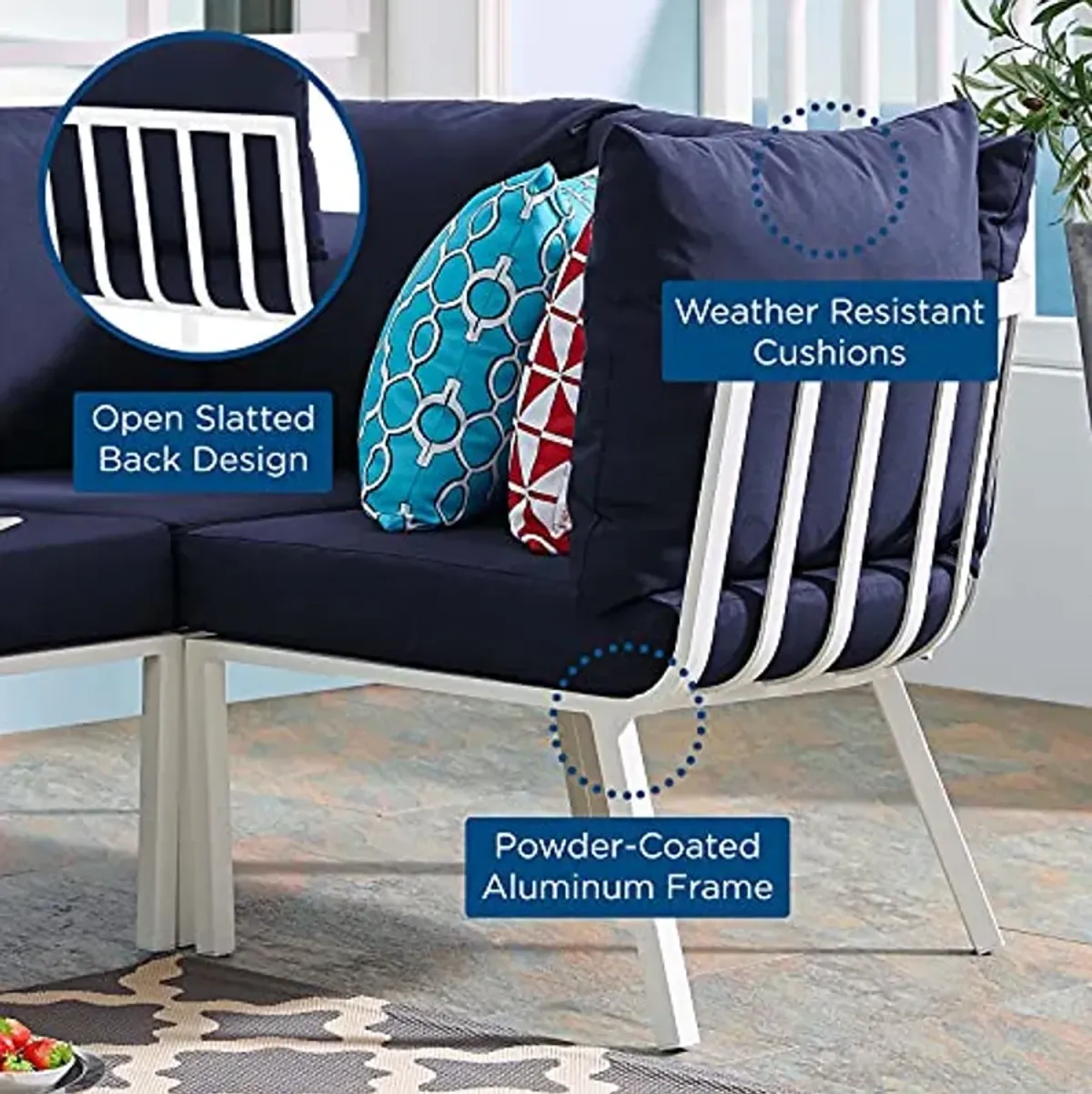 Modway Riverside Outdoor Furniture, Corner Chair, White Navy