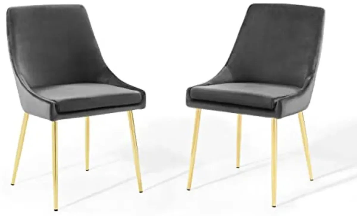 Modway Viscount Performance Velvet Dining Chairs - Set of 2, Gold Charcoal