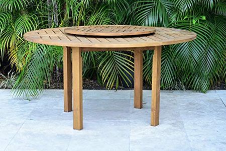 Amazonia Riverton 7-Piece Wood Patio Dining Set | Round Teak Finish Table with Lazy Susan | Ideal for Outdoors, Black