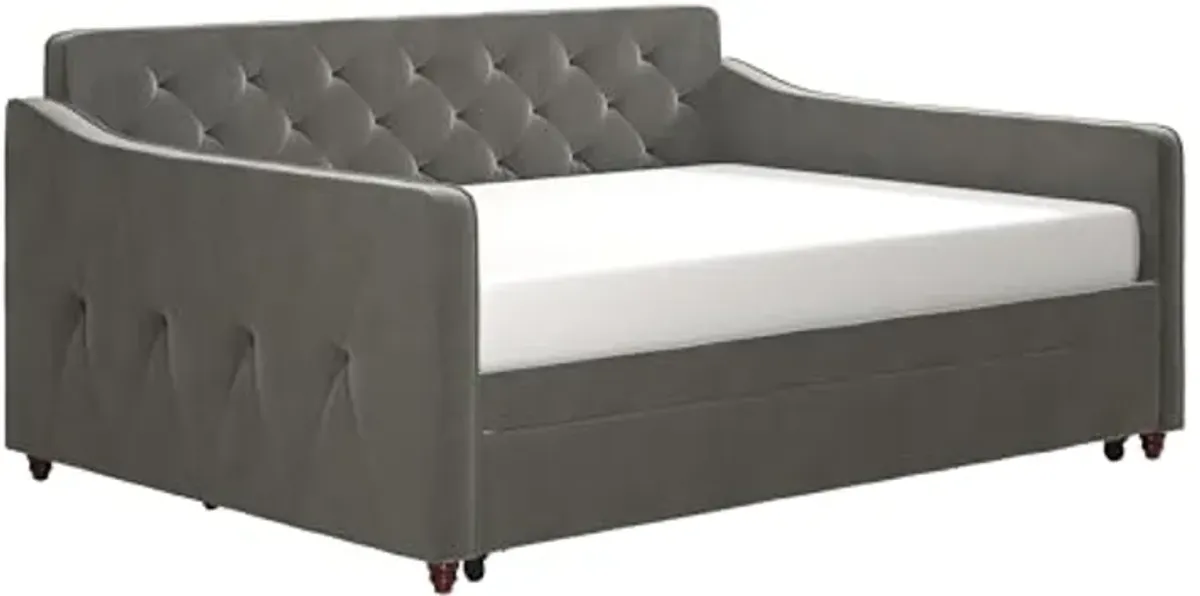 Novogratz Vintage Upholstered Full Daybed and Twin Trundle Set, Grey