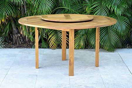 Amazonia Lander 7-Piece Wood Patio Dining Set | Round Teak Finish Table with Lazy Susan | Ideal for Outdoors, Black