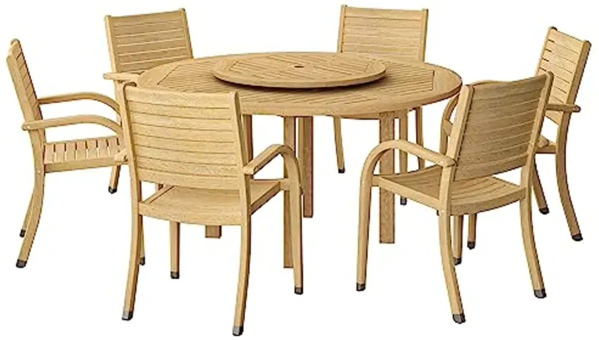 Amazonia Powell 7-Piece Wood Patio Dining Set | Round Table with Lazy Susan | Ideal for Outdoors, Light Brown-Teak Finish