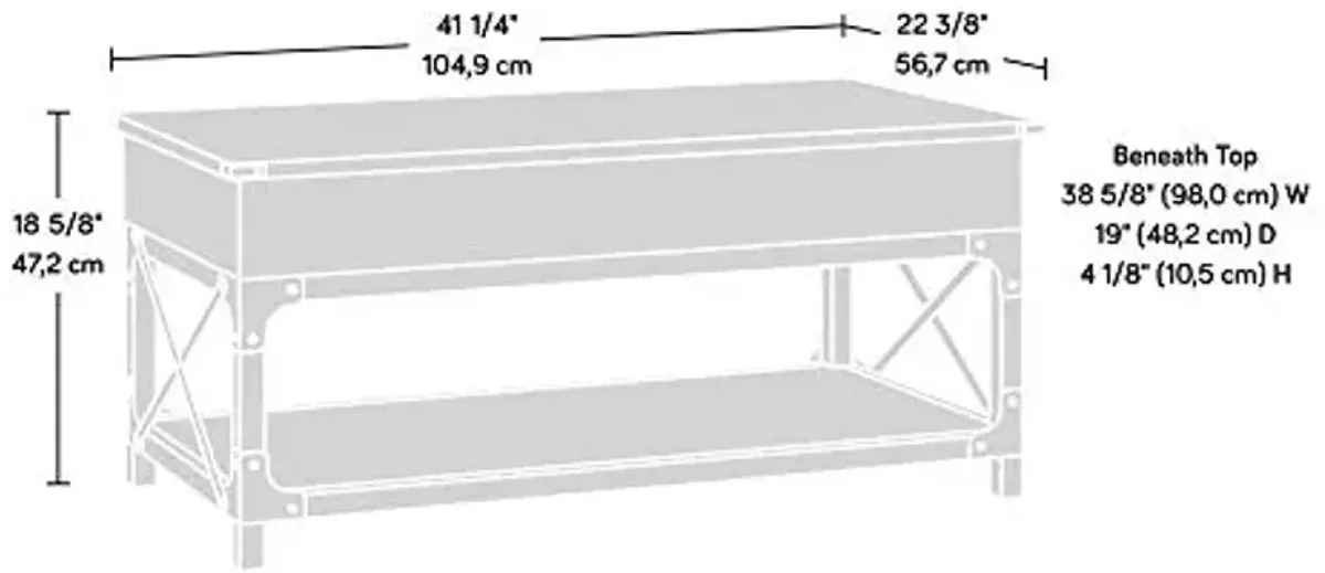 Sauder Steel River Rustic Industrial Style Lift Top Coffee Table, Coated Metal and Carbon Oak