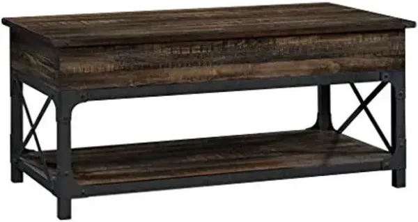 Sauder Steel River Rustic Industrial Style Lift Top Coffee Table, Coated Metal and Carbon Oak