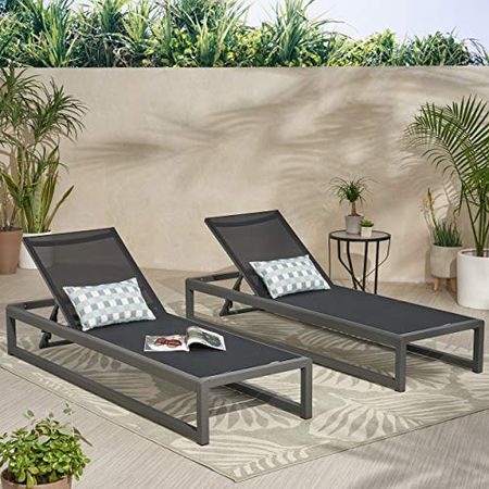 Christopher Knight Home Eudora Outdoor Chaise Lounge (Set of 2), Aluminum, Black, Gray