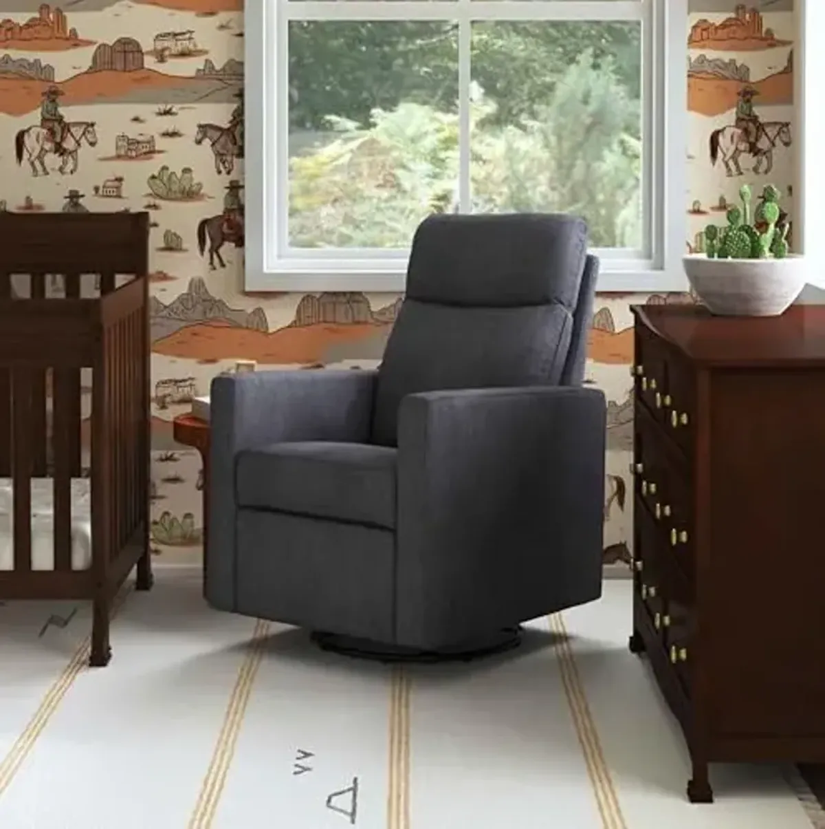 DaVinci Gabby 360° Swivel Glider Nursery Chair - High Pillowback Glider Rocking Chair - GREENGUARD Gold, FSC & Certi-PUR US Certified -Versatile Comfy Swivel for Living Room and Nursery - Shadow Grey