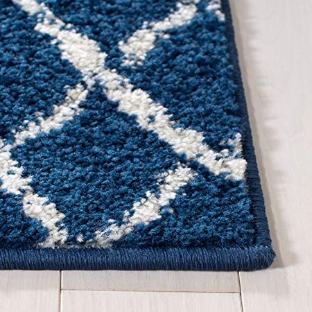 SAFAVIEH Tulum Collection 2' x 11' Navy/Ivory TUL270N Moroccan Boho Distressed Non-Shedding Living Room Bedroom Runner Rug