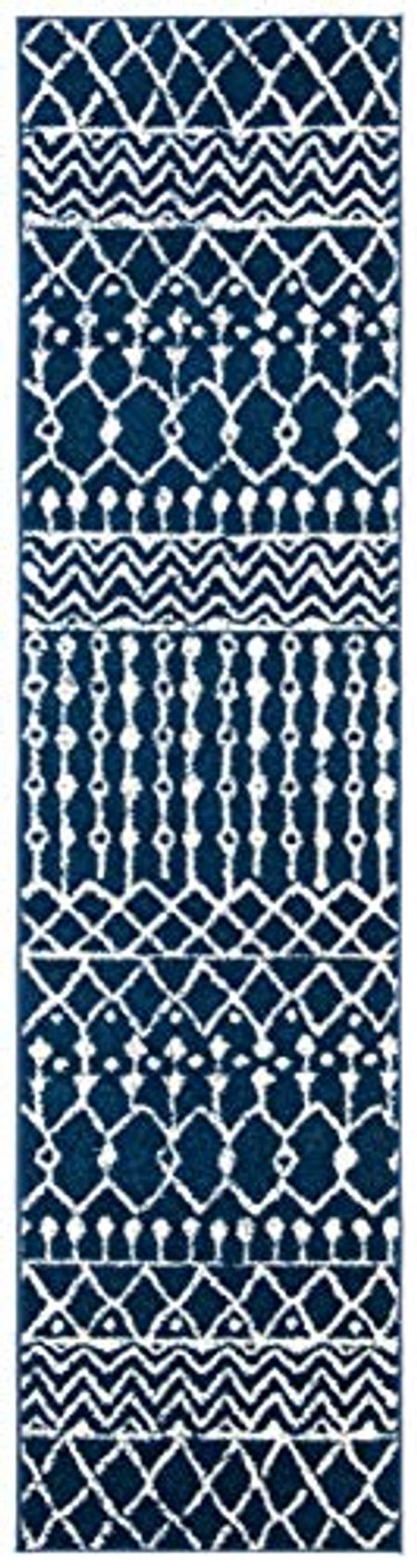SAFAVIEH Tulum Collection 2' x 11' Navy/Ivory TUL270N Moroccan Boho Distressed Non-Shedding Living Room Bedroom Runner Rug