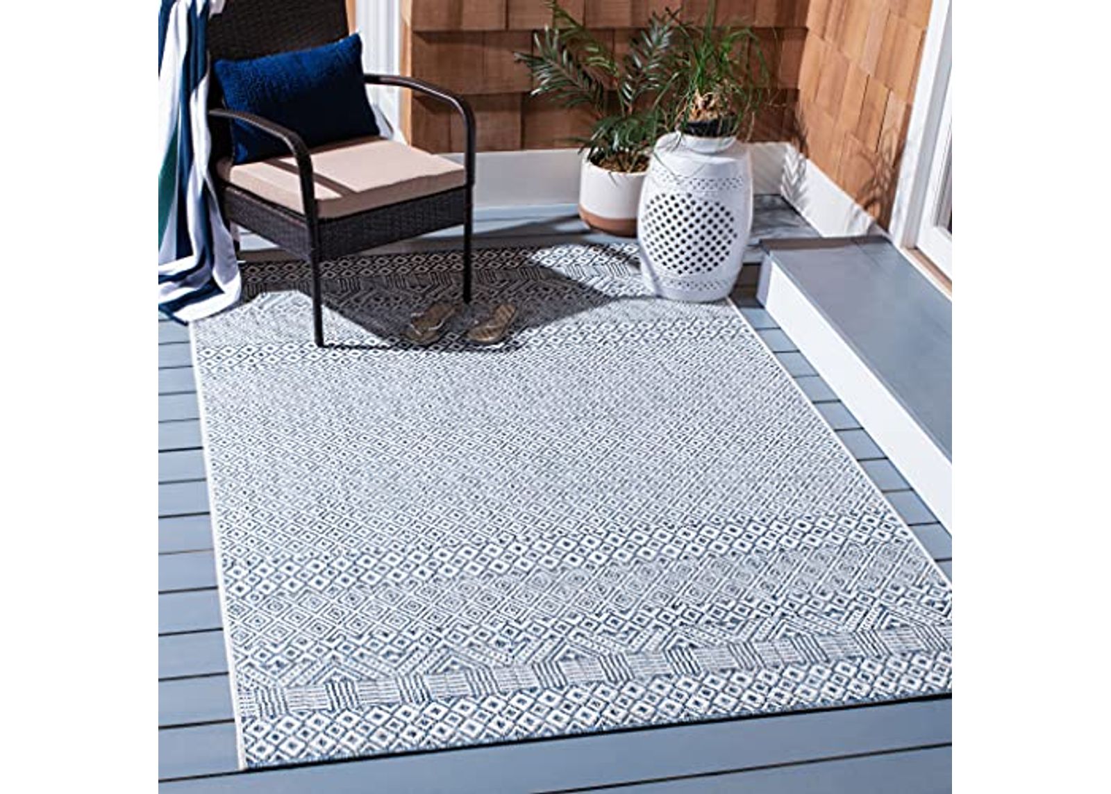 SAFAVIEH Courtyard Collection 2'7" x 5' Blue / Navy CY8235 Indoor-Outdoor Waterproof Easy-Cleaning Patio Backyard Mudroom Area-Rug