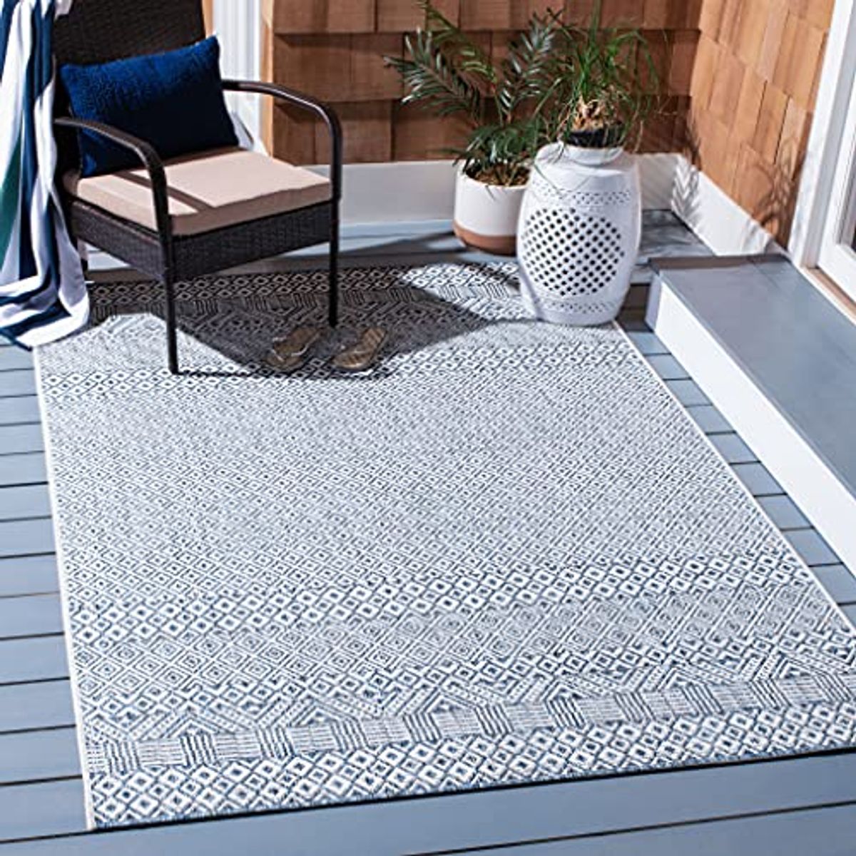 SAFAVIEH Courtyard Collection 2'7" x 5' Blue / Navy CY8235 Indoor-Outdoor Waterproof Easy-Cleaning Patio Backyard Mudroom Area-Rug