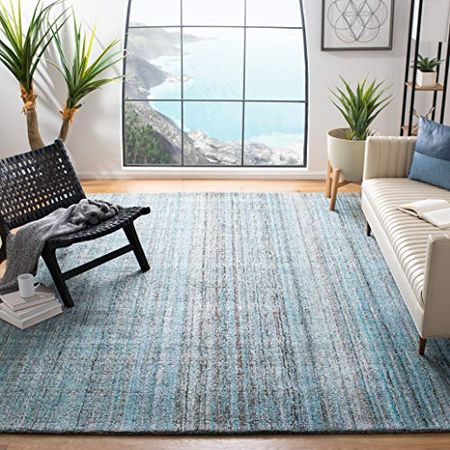 SAFAVIEH Abstract Collection 9' x 12' Blue/Multi ABT141A Handmade Premium Wool & Viscose Area Rug