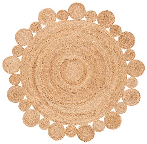 SAFAVIEH Natural Fiber Round Collection 8' Round Natural NFB307A Handmade Boho Country Charm Jute Area Rug