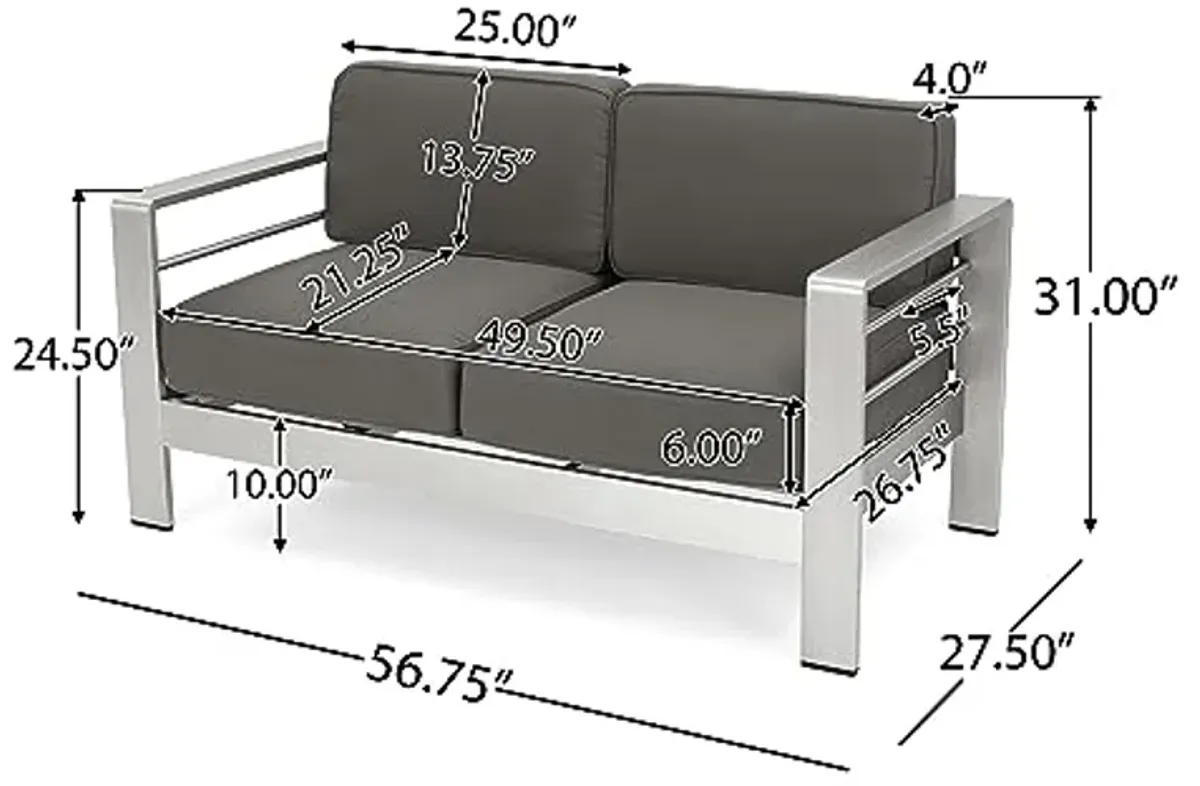 Christopher Knight Home Nicole Outdoor 7-Seater Patio Sofa Set with Coffee Table, Silver + Khaki