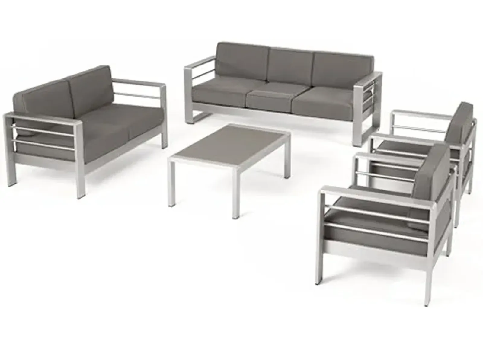 Christopher Knight Home Nicole Outdoor 7-Seater Patio Sofa Set with Coffee Table, Silver + Khaki