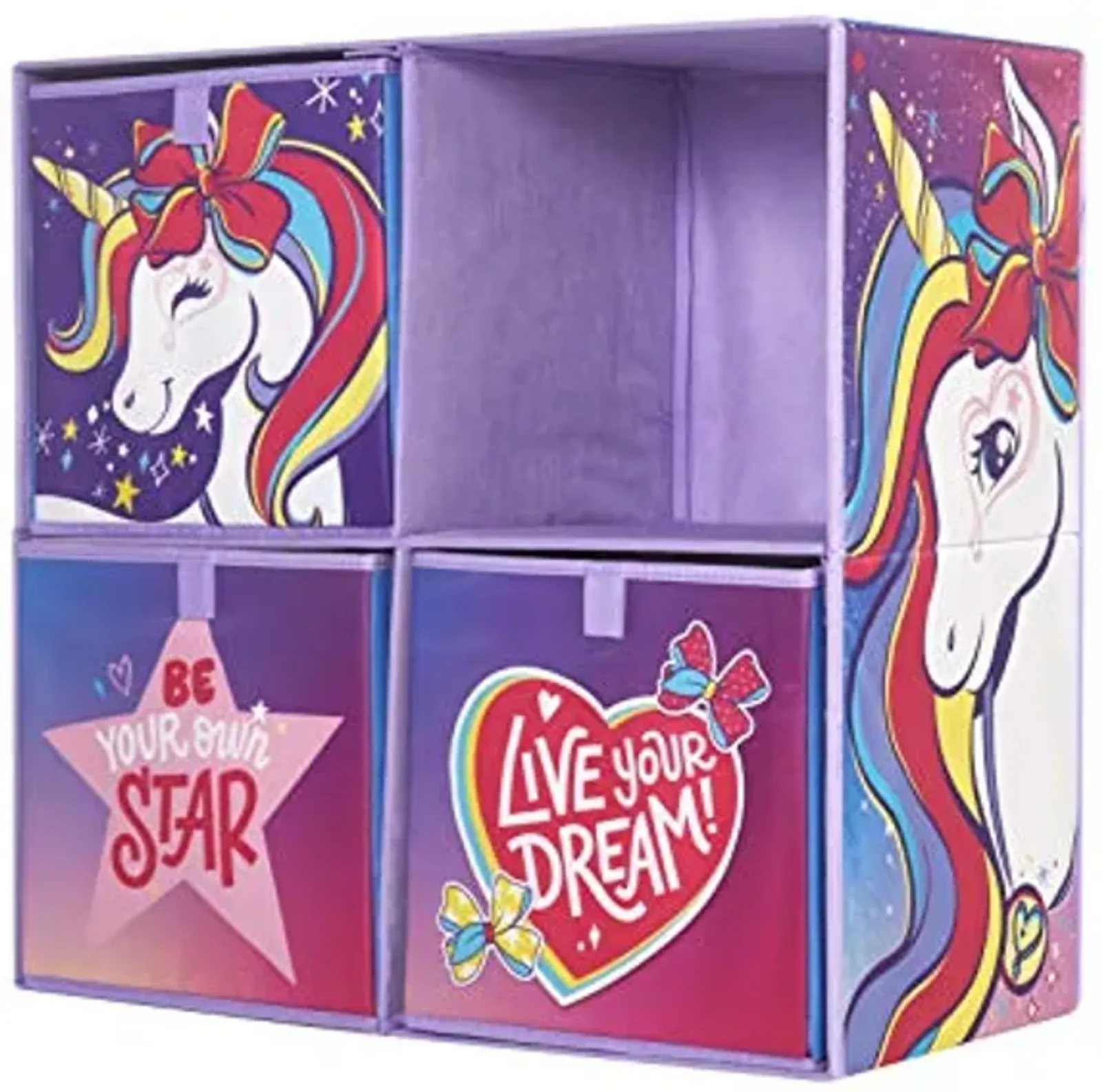 Idea Nuova JoJo Siwa Bow Unicorn Collapsible Soft Storage Cubby with 3 Collapsible Cubes