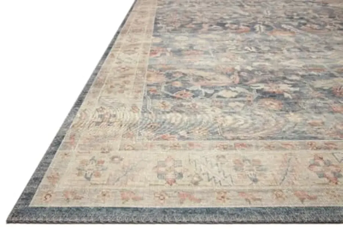 Loloi II Hathaway Collection HTH-02 Denim / Multi 2'-6" x 7'-6", .25" Thick, Runner Rug, Soft, Durable, Printed, Modern, Low Pile, Non-Shedding, Easy Clean, Living Room Rug