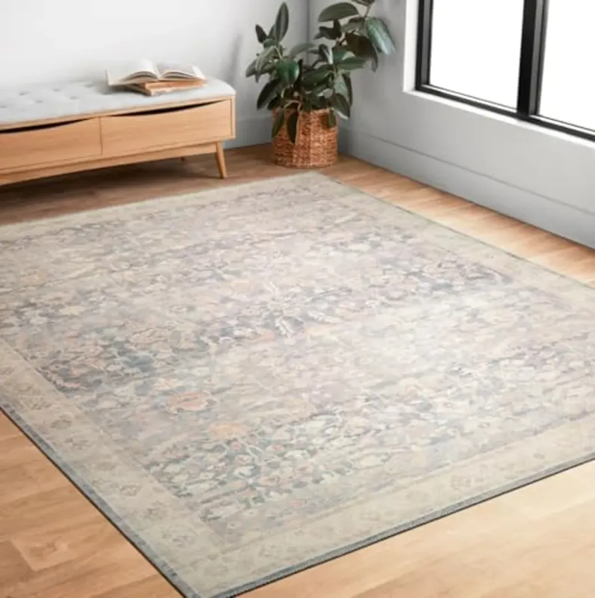 Loloi II Hathaway Collection HTH-02 Denim / Multi 2'-6" x 7'-6", .25" Thick, Runner Rug, Soft, Durable, Printed, Modern, Low Pile, Non-Shedding, Easy Clean, Living Room Rug