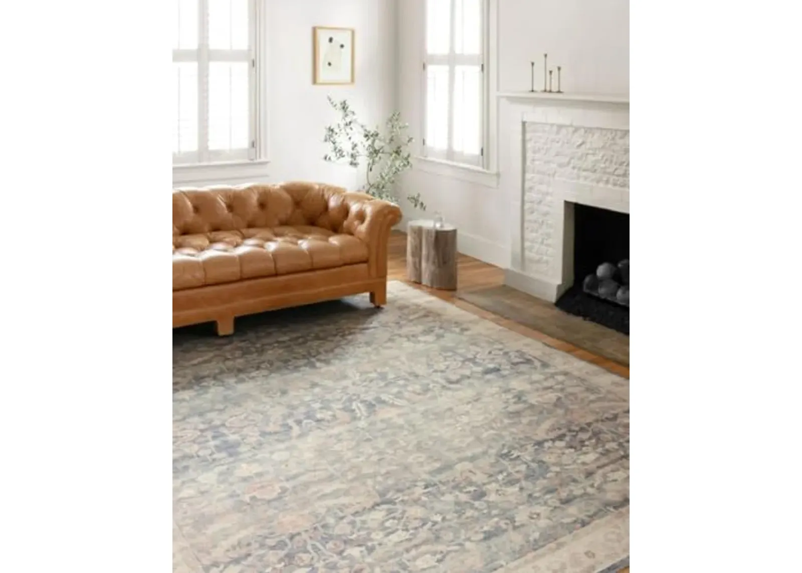 Loloi II Hathaway Collection HTH-02 Denim / Multi 2'-6" x 7'-6", .25" Thick, Runner Rug, Soft, Durable, Printed, Modern, Low Pile, Non-Shedding, Easy Clean, Living Room Rug