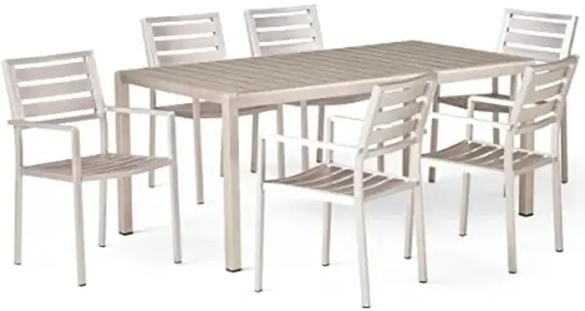 Christopher Knight Home Beenle Outdoor 6 Seater Dining Set, Gray, Silver