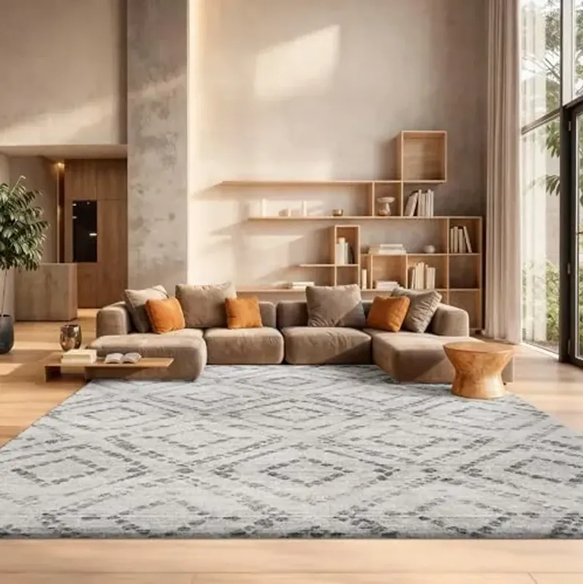 SAFAVIEH Adirondack Collection Area Rug - 12' Square, Light Grey & Grey, Modern Diamond Distressed Design, Non-Shedding & Easy Care, Ideal for High Traffic Areas in Living Room, Bedroom (ADR131C)