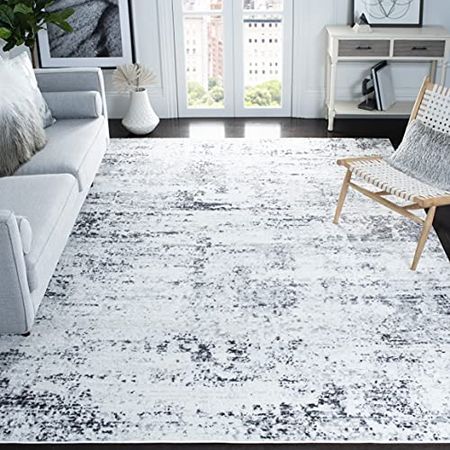 SAFAVIEH Amelia Collection 9' x 12' Ivory/Grey ALA700C Modern Abstract Non-Shedding Living Room Bedroom Dining Home Office Area Rug