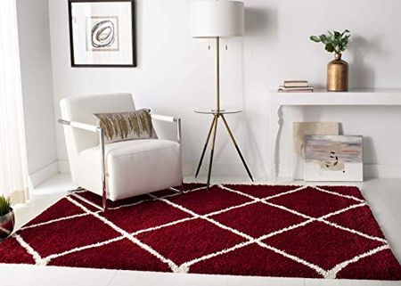 SAFAVIEH Hudson Shag Collection 10' x 14' Red / Ivory SGH281R Modern Diamond Trellis Non-Shedding Living Room Bedroom Dining Room Entryway Plush 2-inch Thick Area Rug