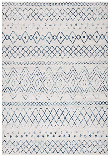 SAFAVIEH Madison Collection 9' x 12' Ivory Navy MAD798E Moroccan Boho Distressed Non-Shedding Living Room Bedroom Dining Home Office Area Rug
