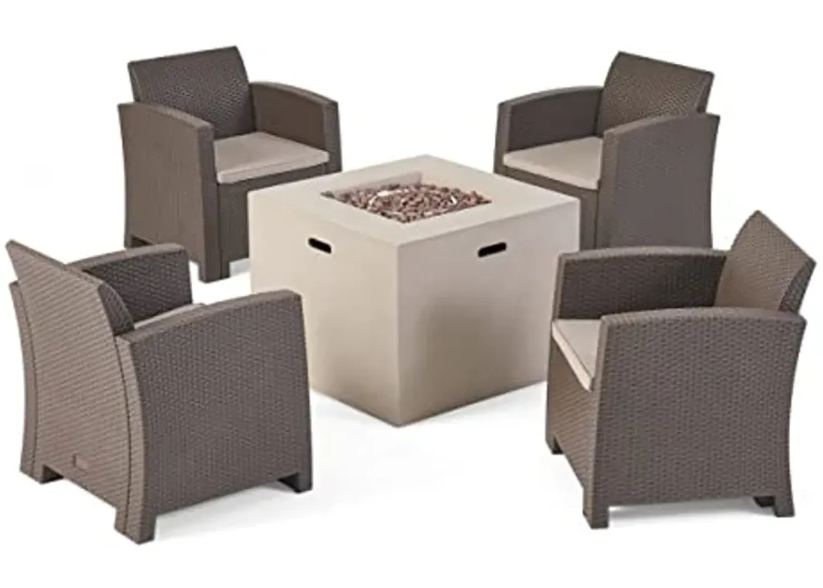 Christopher Knight Home Nicole Outdoor 4-Seater Chat Set with Fire Pit, Brown + Mixed Biege + Light Gray