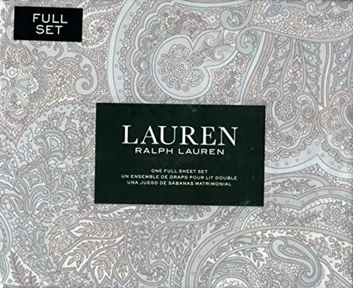 Lauren Ralph Lauren Coral Beach Paisley Gray Full 4 Pc Sheet Set tan White Blue