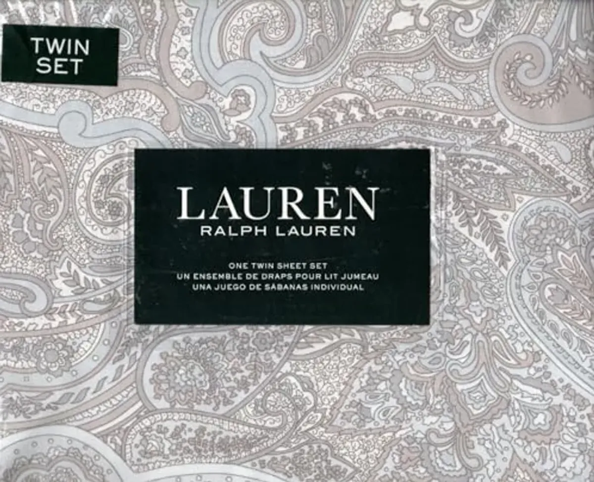 Lauren Ralph Lauren Coral Beach Paisley Gray Twin 3 Pc Sheet Set tan White Blue