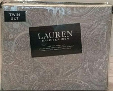 Lauren Ralph Lauren Coral Beach Paisley Gray Twin 3 Pc Sheet Set tan White Blue