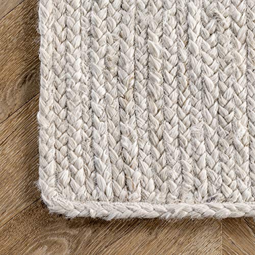 nuLOOM Rigo Hand Woven Farmhouse Jute Area Rug, 7' Round, Offwhite