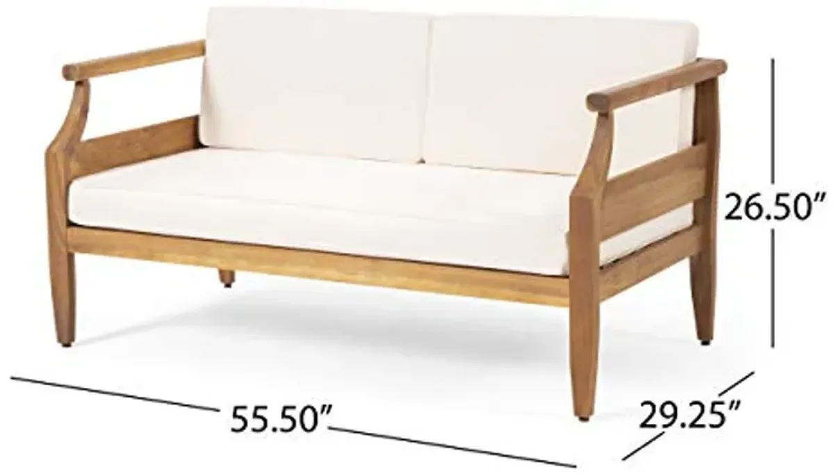 Christopher Knight Home Gallia Outdoor Loveseat Set, Teak Finish, Cream