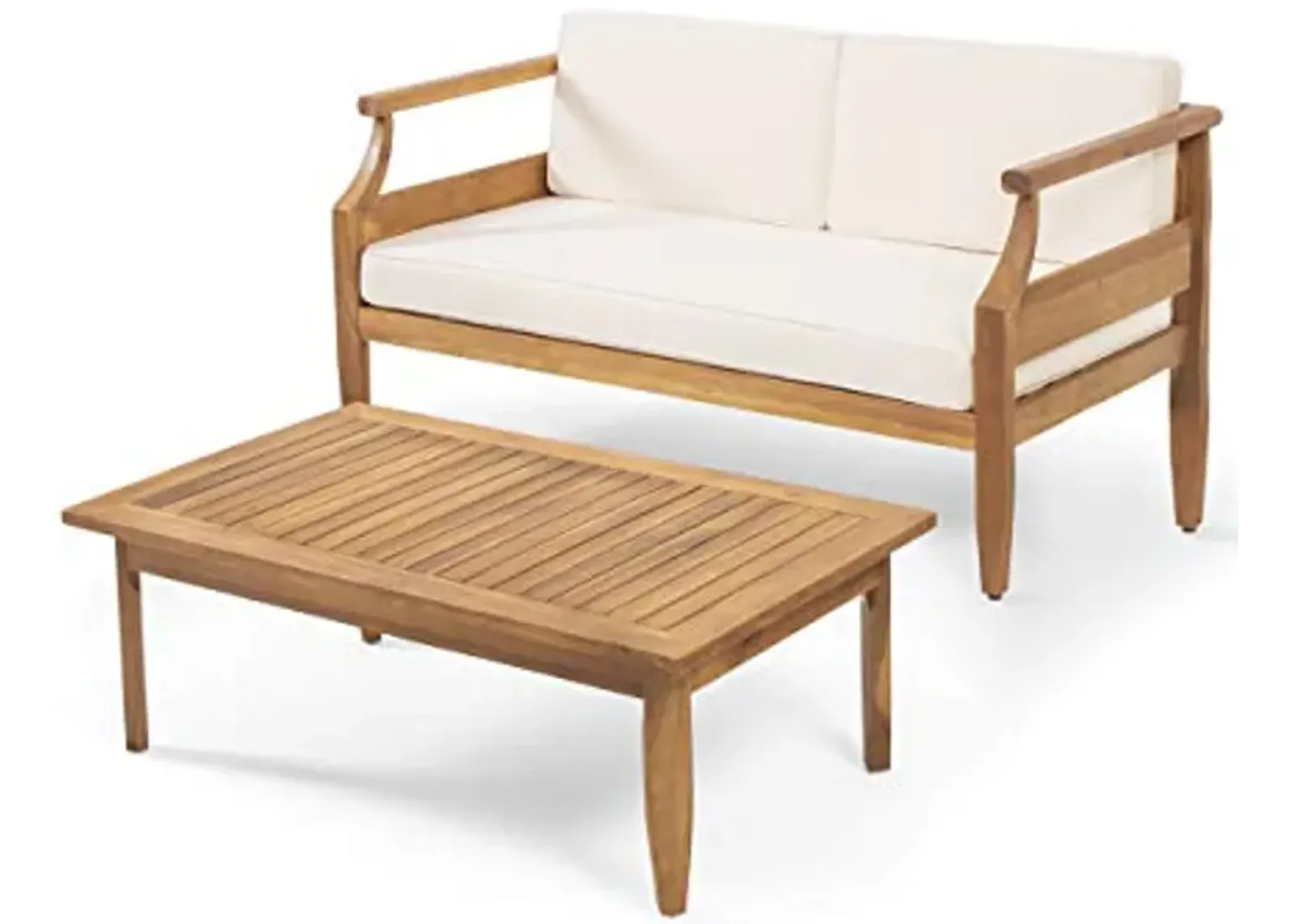 Christopher Knight Home Gallia Outdoor Loveseat Set, Teak Finish, Cream