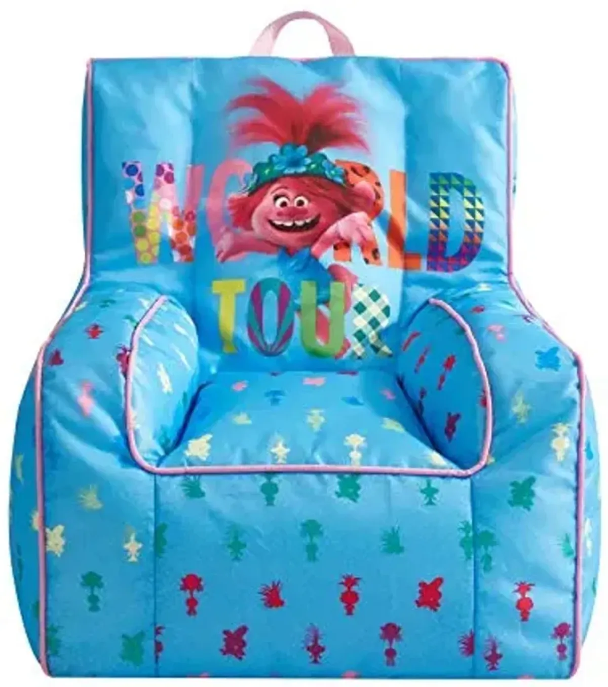 Idea Nuova Trolls World Tour Kids Nylon Bean Bag Chair with Piping & Top Carry Handle