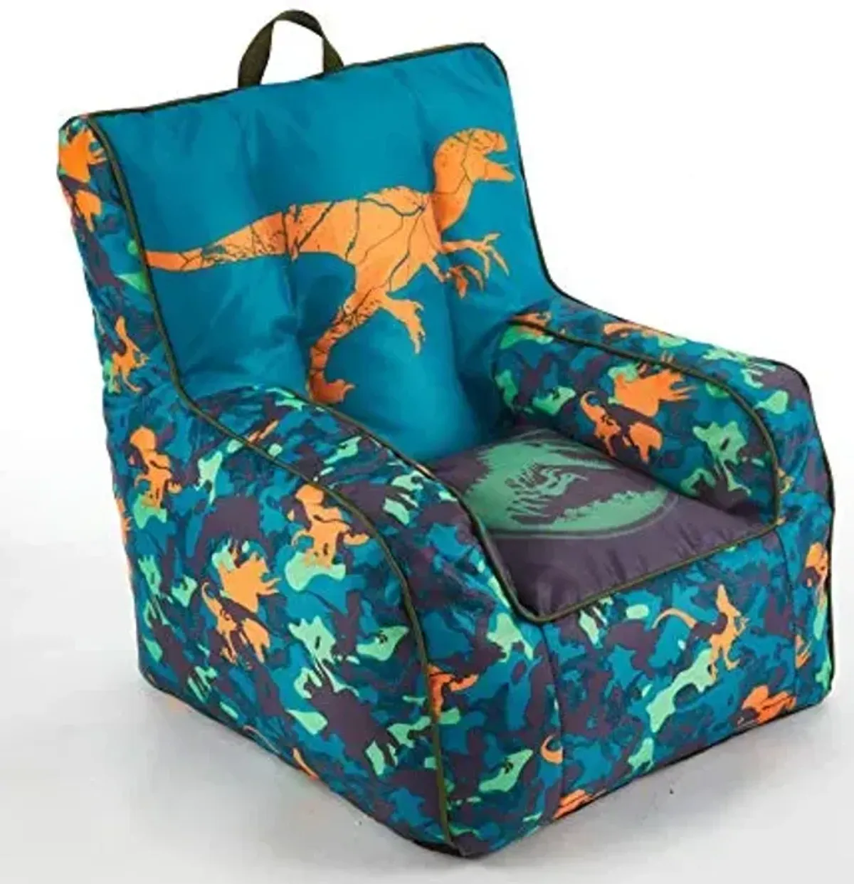 Jurassic World Kids Bean Bag Chair,Blue 18” x 18” Nylon Chair with Piping and Top Carry Handle, Lightweight & Portable Seating for Kids Room